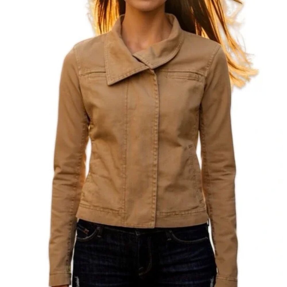 James Perse Tan Skinny Moto Jacket | Zipper and Stretch Side Panels | Size 1